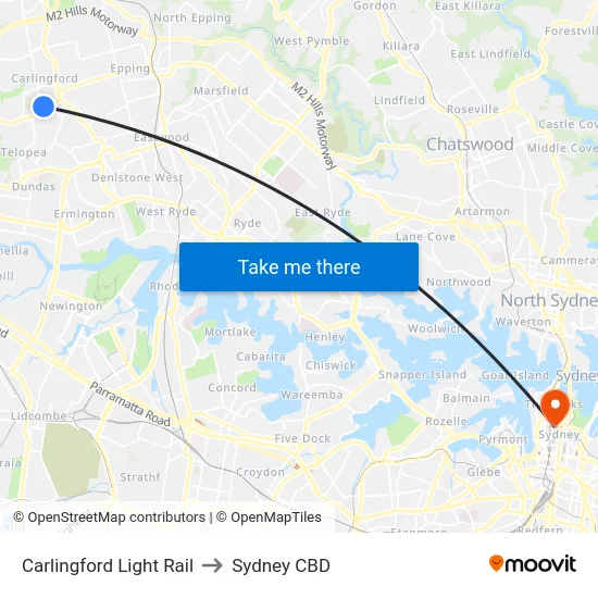 Carlingford Light Rail to Sydney CBD map