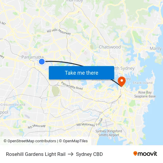 Rosehill Gardens Light Rail to Sydney CBD map