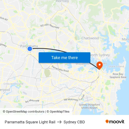 Parramatta Square Light Rail to Sydney CBD map