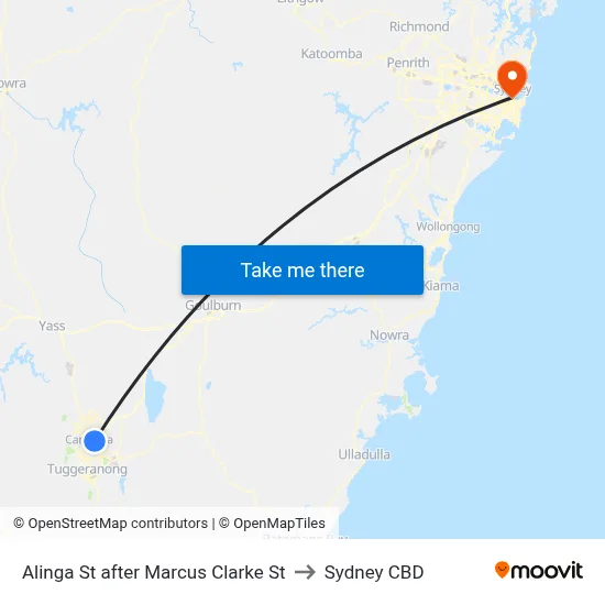 Alinga St after Marcus Clarke St to Sydney CBD map