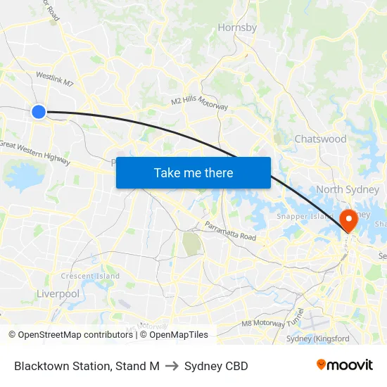 Blacktown Station, Stand M to Sydney CBD map