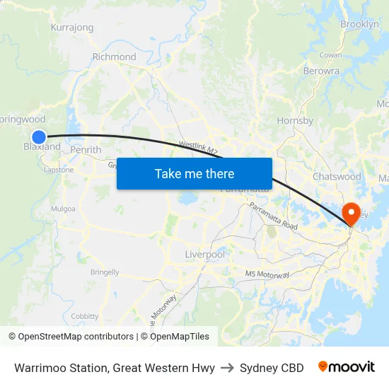 Warrimoo Station, Great Western Hwy to Sydney CBD map