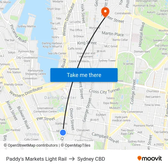 Paddy's Markets Light Rail to Sydney CBD map