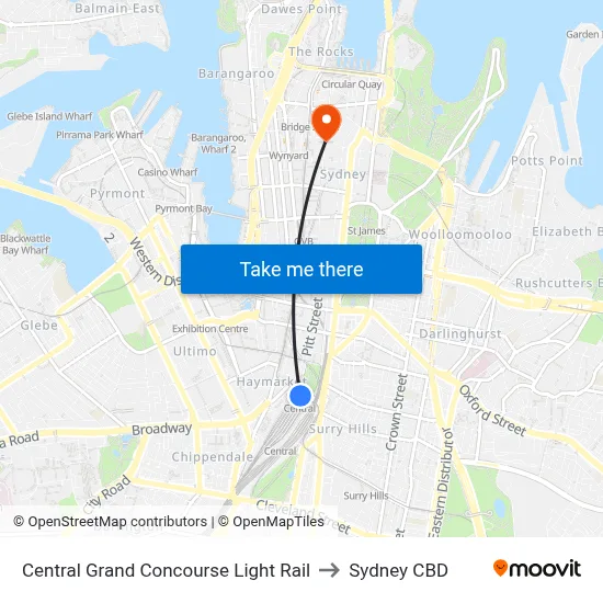 Central Grand Concourse Light Rail to Sydney CBD map