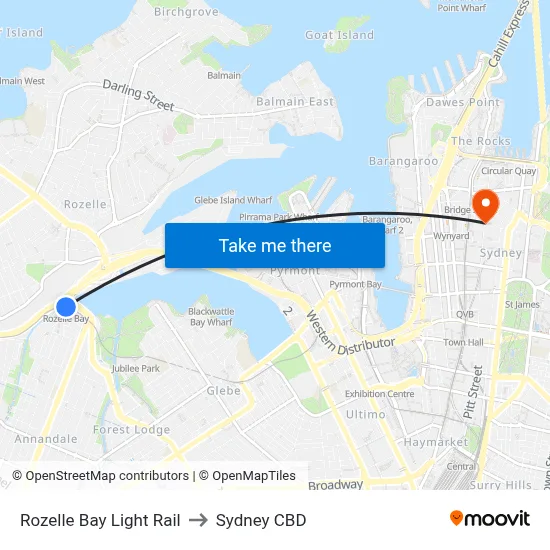 Rozelle Bay Light Rail to Sydney CBD map