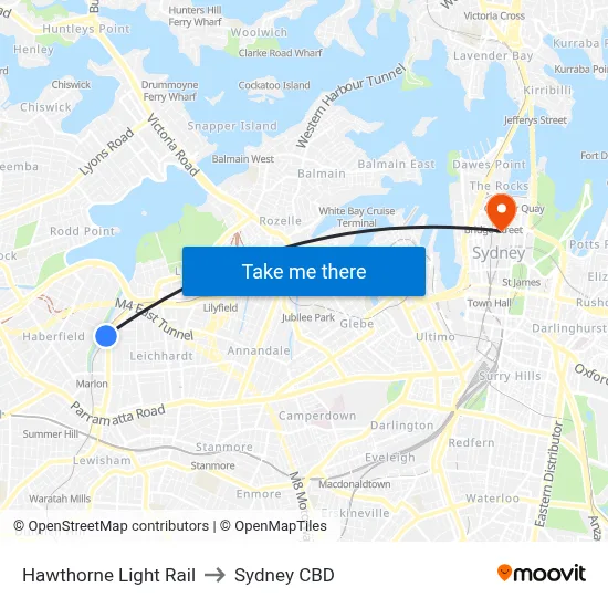 Hawthorne Light Rail to Sydney CBD map