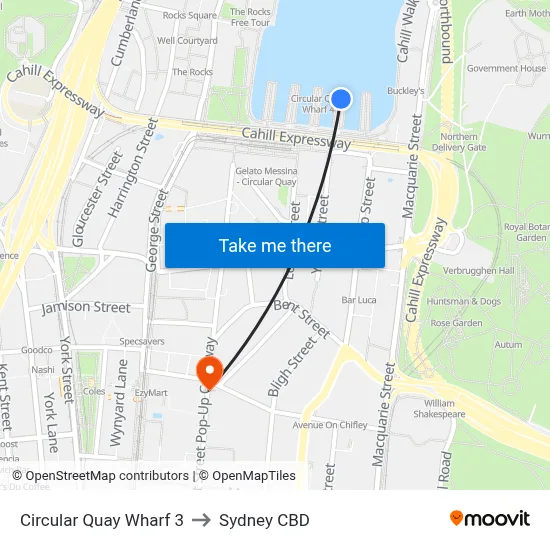 Circular Quay Wharf 3 to Sydney CBD map