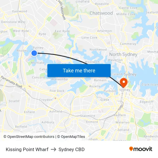 Kissing Point Wharf to Sydney CBD map
