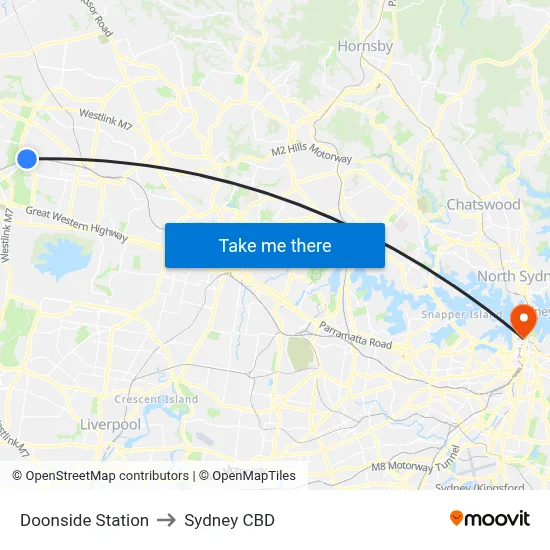 Doonside Station to Sydney CBD map