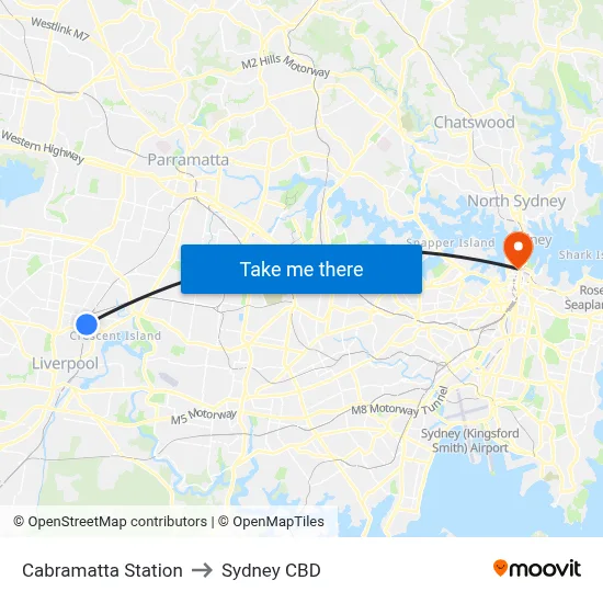 Cabramatta Station to Sydney CBD map