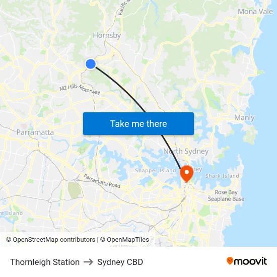Thornleigh Station to Sydney CBD map