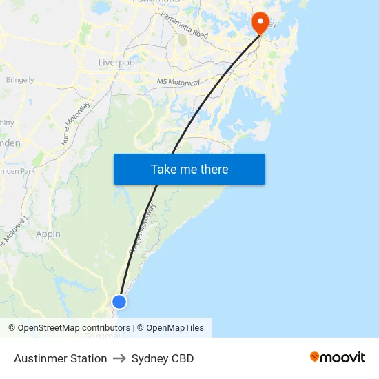 Austinmer Station to Sydney CBD map
