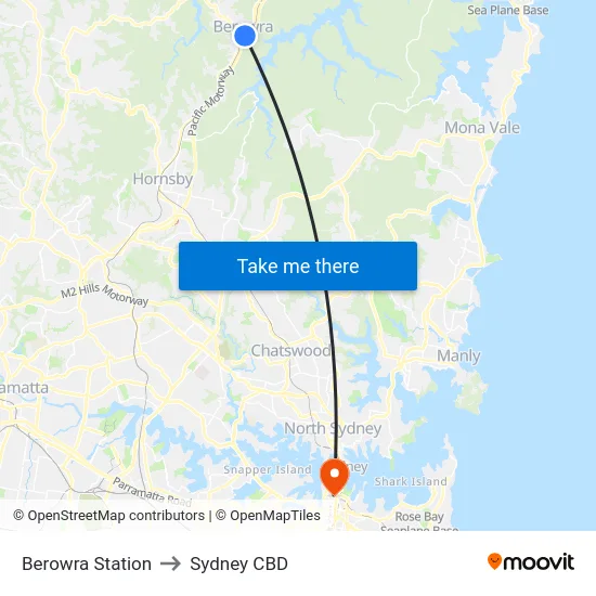 Berowra Station to Sydney CBD map