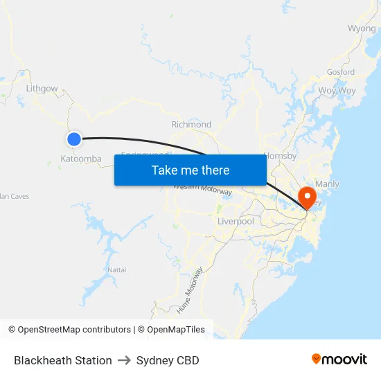 Blackheath Station to Sydney CBD map