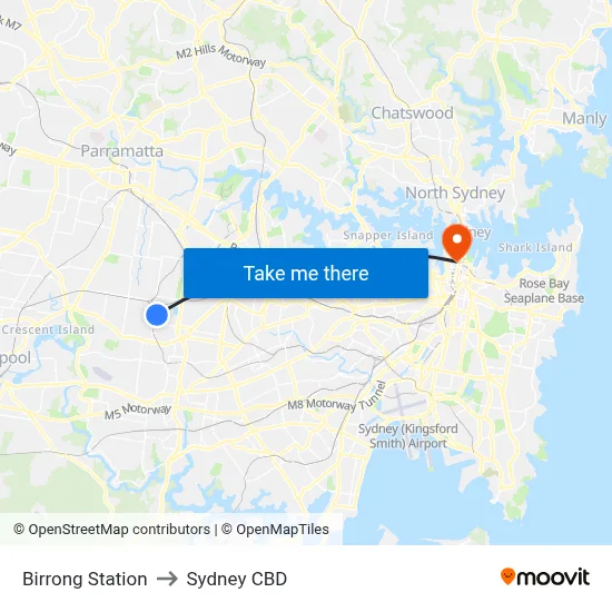 Birrong Station to Sydney CBD map