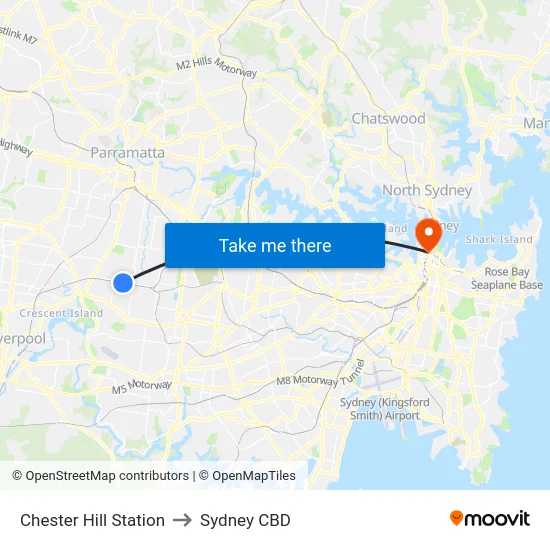 Chester Hill Station to Sydney CBD map
