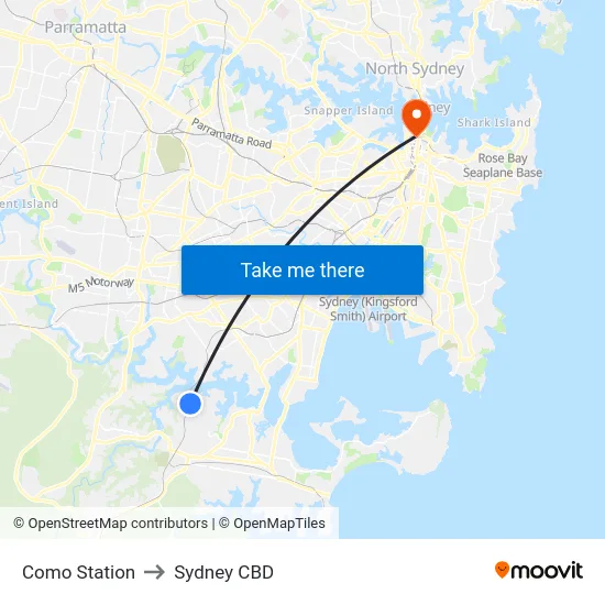 Como Station to Sydney CBD map