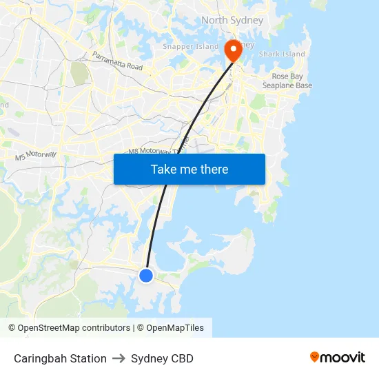 Caringbah Station to Sydney CBD map