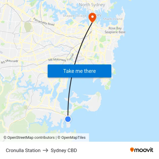Cronulla Station to Sydney CBD map