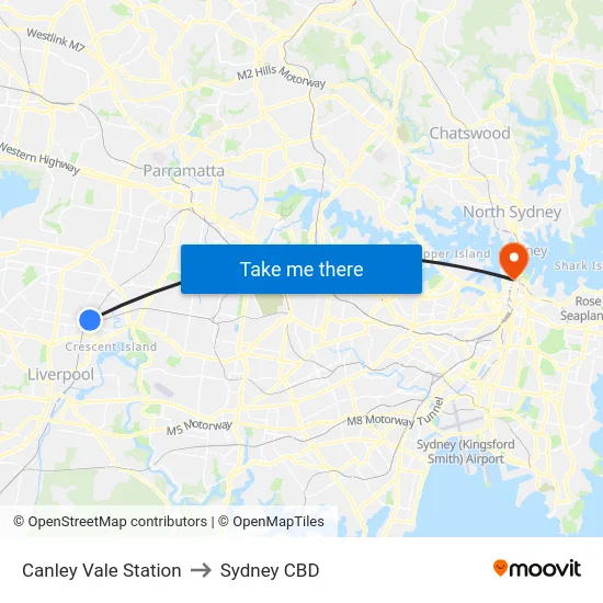 Canley Vale Station to Sydney CBD map