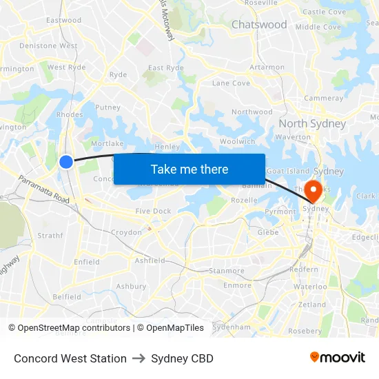Concord West Station to Sydney CBD map