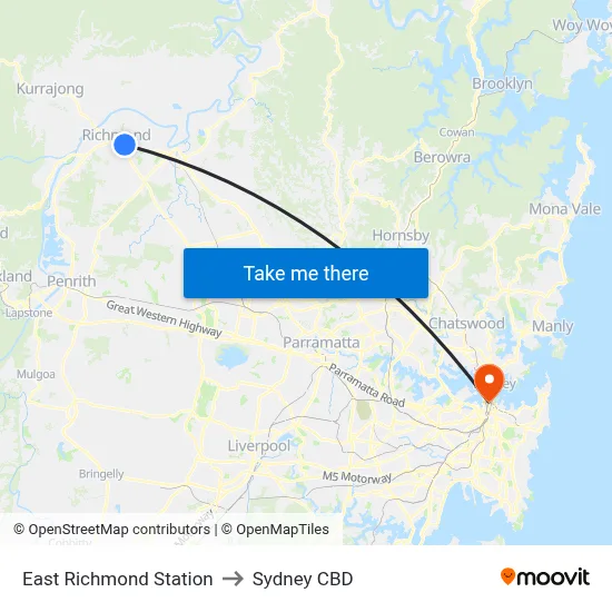 East Richmond Station to Sydney CBD map