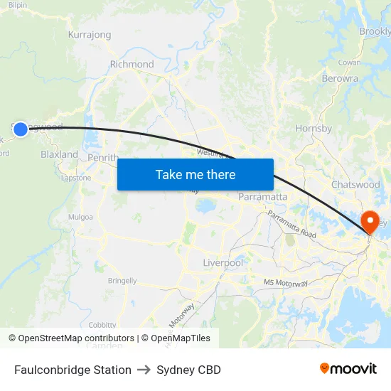 Faulconbridge Station to Sydney CBD map