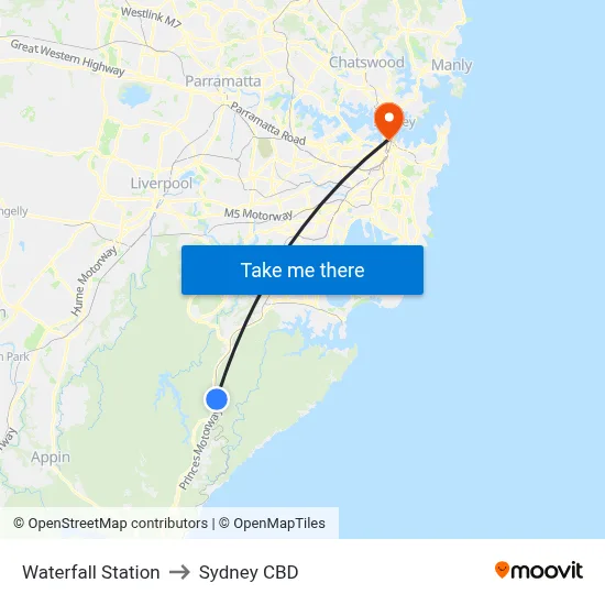 Waterfall Station to Sydney CBD map