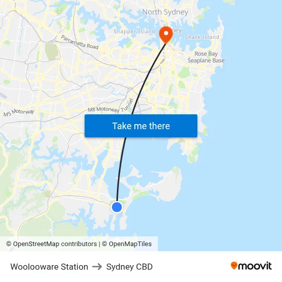 Woolooware Station to Sydney CBD map
