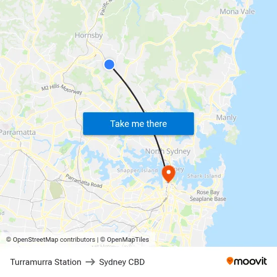 Turramurra Station to Sydney CBD map