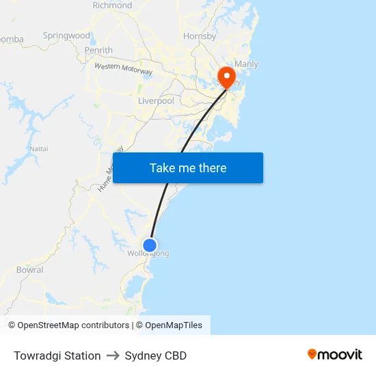 Towradgi Station to Sydney CBD map