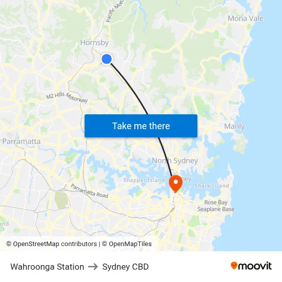 Wahroonga Station to Sydney CBD map