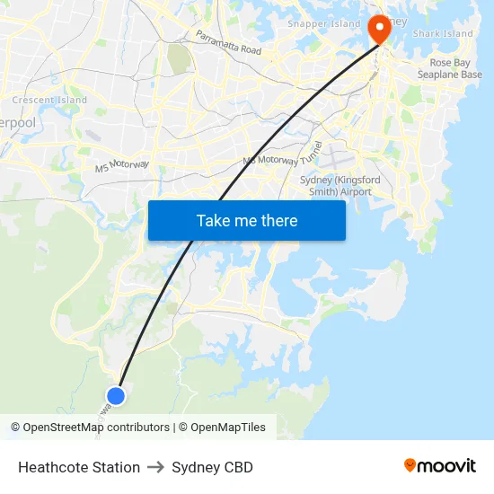 Heathcote Station to Sydney CBD map