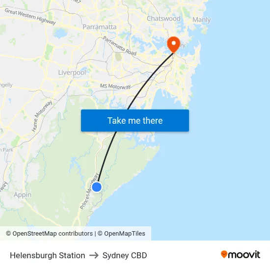 Helensburgh Station to Sydney CBD map