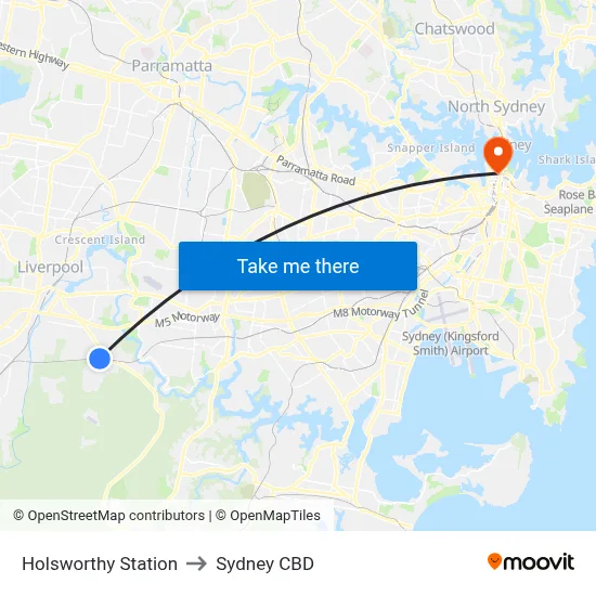 Holsworthy Station to Sydney CBD map