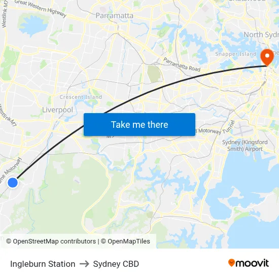 Ingleburn Station to Sydney CBD map