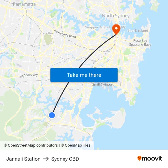 Jannali Station to Sydney CBD map