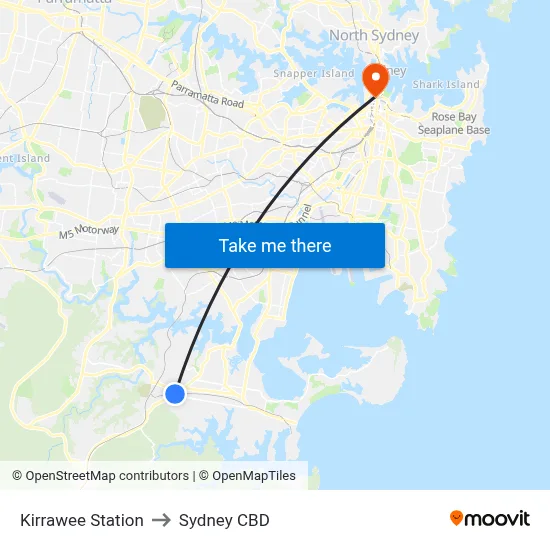 Kirrawee Station to Sydney CBD map
