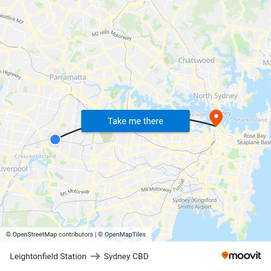 Leightonfield Station to Sydney CBD map