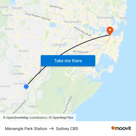 Menangle Park Station to Sydney CBD map