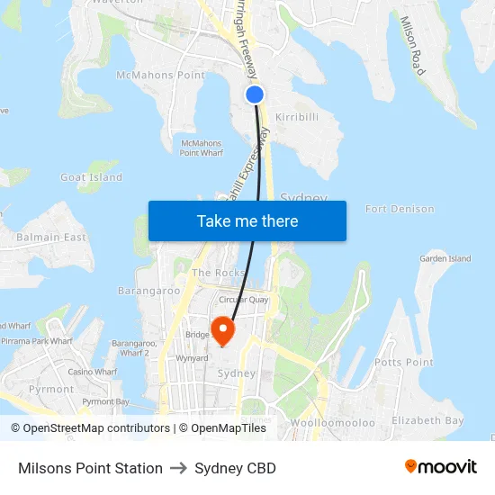 Milsons Point Station to Sydney CBD map