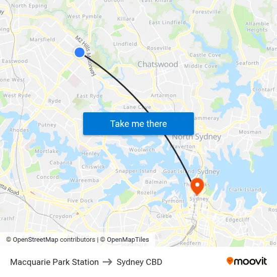 Macquarie Park Station to Sydney CBD map