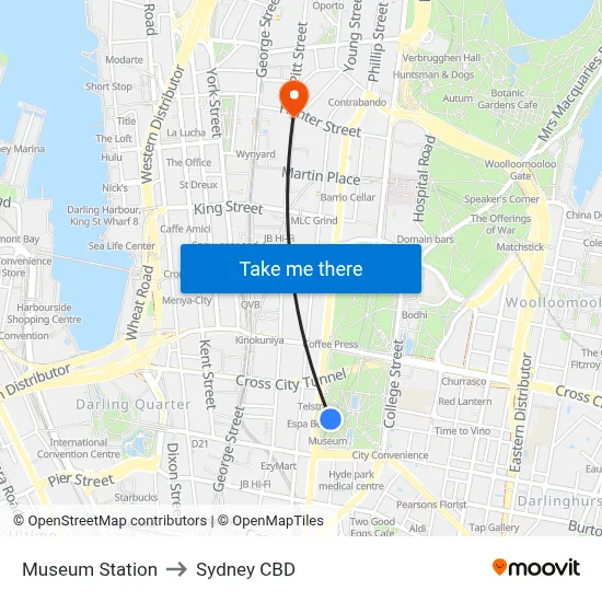Museum Station to Sydney CBD map