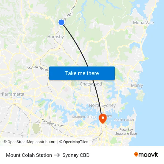 Mount Colah Station to Sydney CBD map