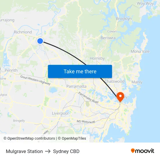 Mulgrave Station to Sydney CBD map