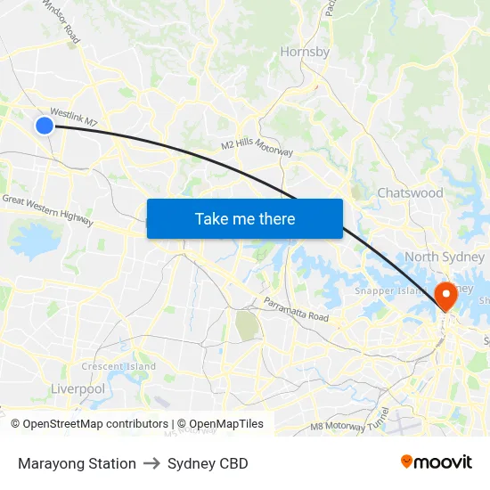 Marayong Station to Sydney CBD map