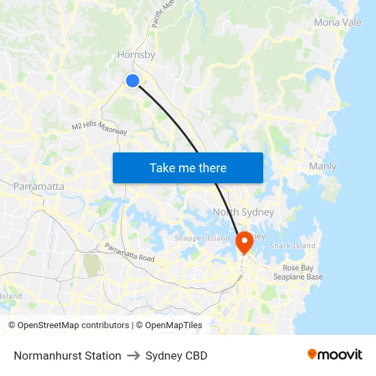 Normanhurst Station to Sydney CBD map