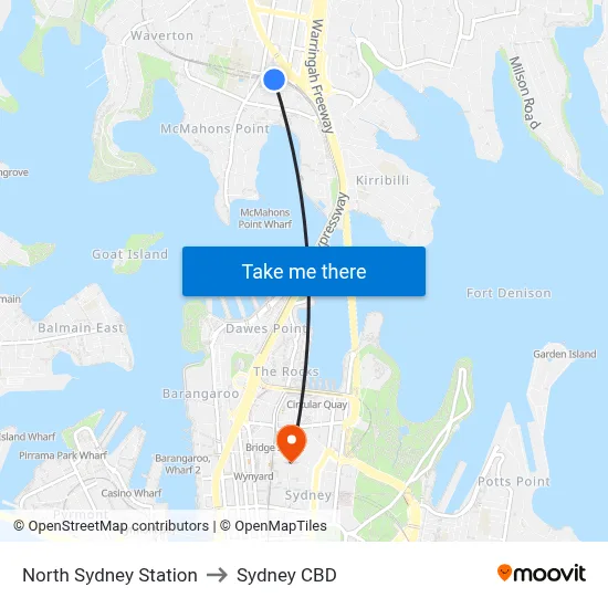 North Sydney Station to Sydney CBD map