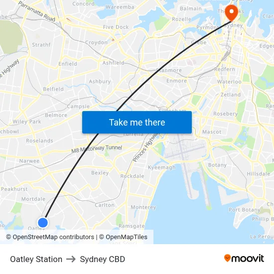 Oatley Station to Sydney CBD map