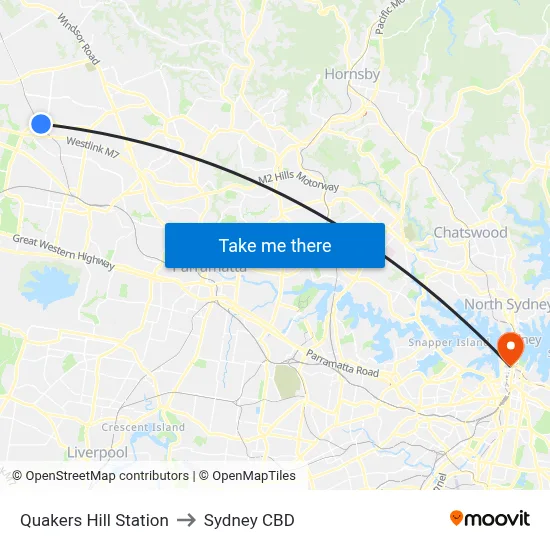 Quakers Hill Station to Sydney CBD map